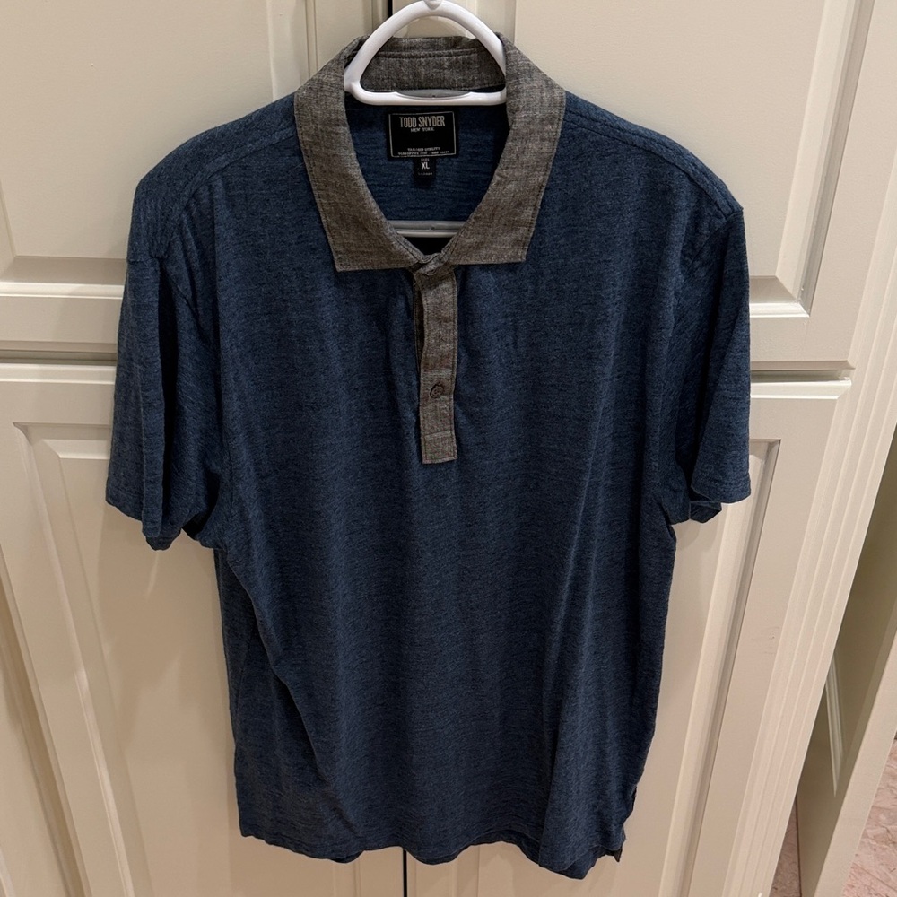 Todd Snyder Blue Polo with Gray Contrast Collar